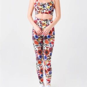 Splits59 Floral Leggings with Red and Blue Accents